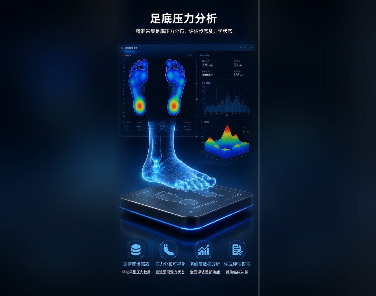 足底压力分析：足底压力热力图、足弓分析、压力分布可视化与评估报告